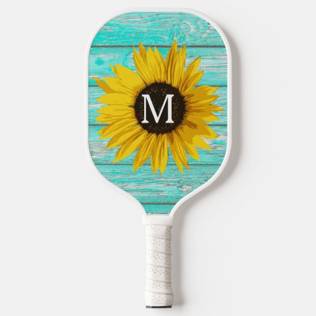 Sunflower Monogram Rustic Customizable  Pickleball Paddle (Front)