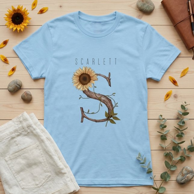 Sunflower Monogram 'S' Elegant  T-Shirt (Creator Uploaded)
