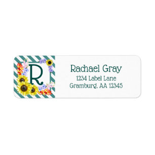 Sunflower Monogram Teal Stripes Label