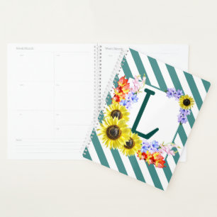 Sunflower Monogram Teal Stripes Planner