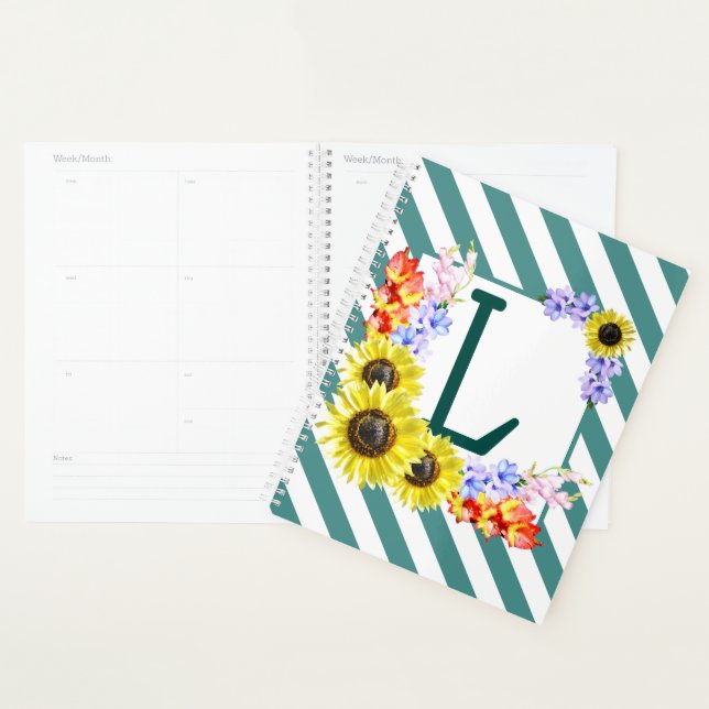 Sunflower Monogram Teal Stripes Planner (Display)