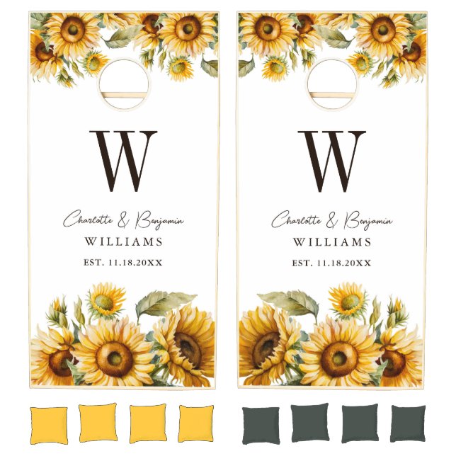 Sunflower Monogram Wedding Cornhole Set (Set)