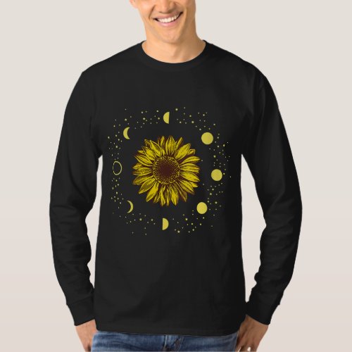Sunflower Moon Phases Flower Astronomy T_Shirt