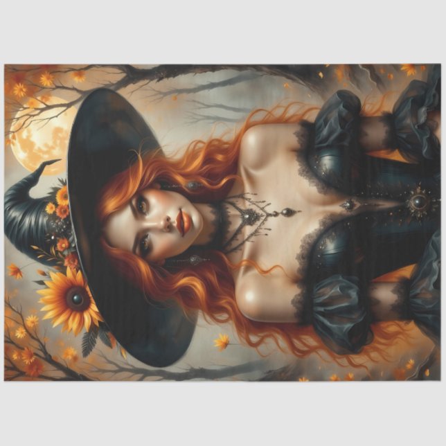 Sunflower Moon Witch Fiery Red Hair in Gothic Lace Tissue Paper (Front)
