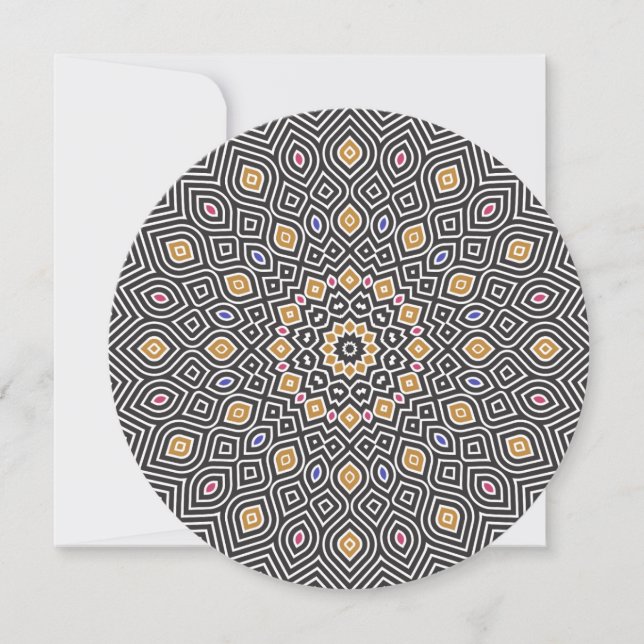 Sunflower Mosaic Round Invitation in Black Gold (Front)