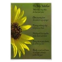 Sunflower Mother Appriciation Thank You Poem Print | Zazzle