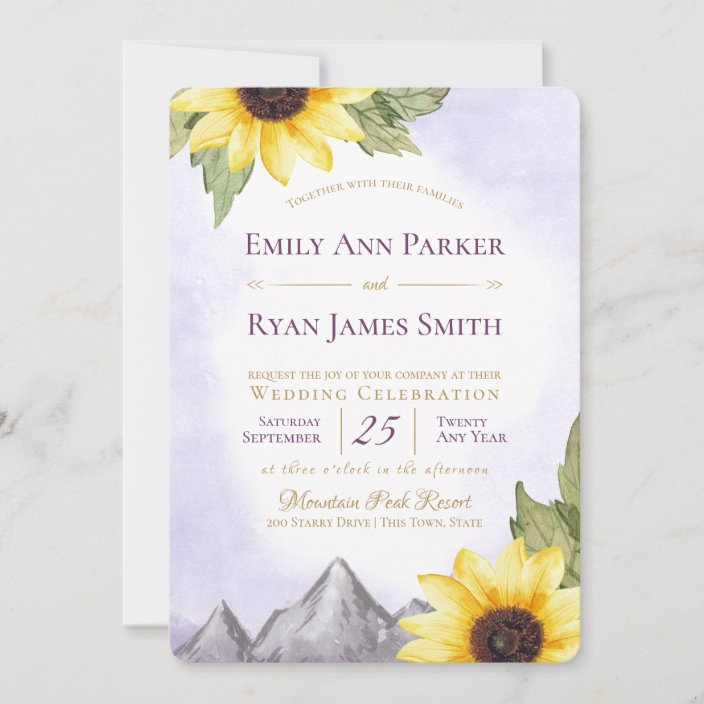 Sunflower Mountain Lavender Purple Wedding Invitation