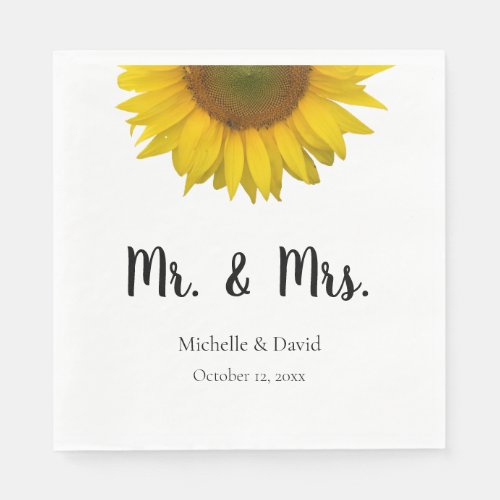 Sunflower Mr  Mrs Wedding  Elegant Typography Napkins