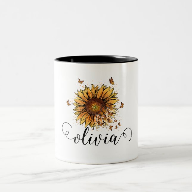 Sunflower Mug, Personalized, Fall Mug, Custom Two-Tone Coffee Mug (Center)