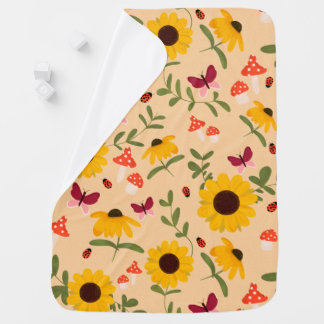 Sunflower Mushroom Butterflies Garden Meadow Baby Blanket