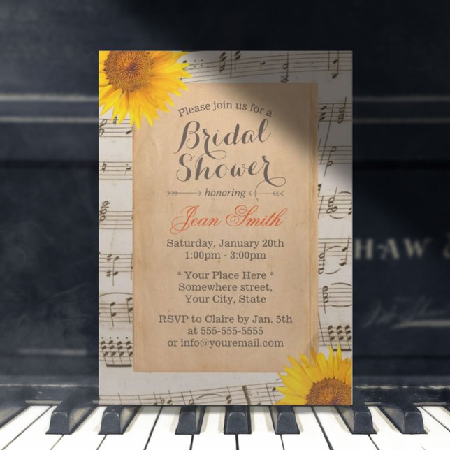 Sunflower & Music Sheet Vintage Bridal Shower Invitation (Creator Uploaded)