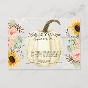 Sunflower n Pink Floral Rustic Pumpkin Wood RSVP Invitation