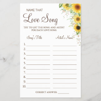 Sunflower Name that love song shower game card Flyer