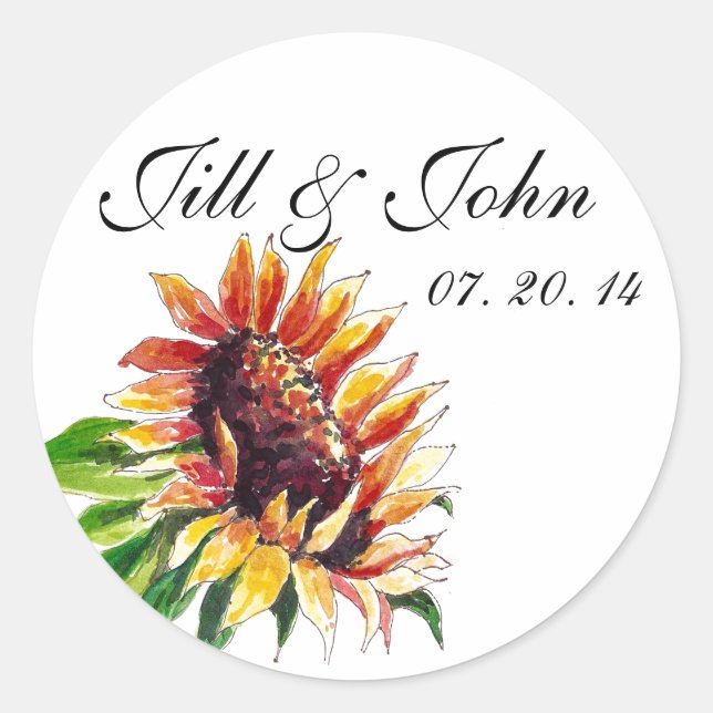 Sunflower Names Date Wedding Favour Stickers (Front)