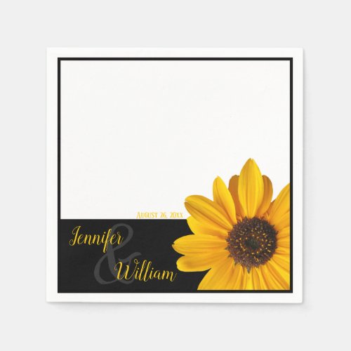 Sunflower napkin with couples name  wedding date