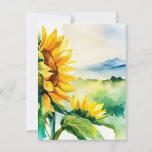 Sunflower, natural scenery, watercolor art, flower postcard