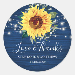 Sunflower Navy Babys Breath Lights Thanks Wedding Classic Round Sticker