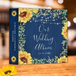 Sunflower Navy Babys Breath Lights Wedding<br><div class="desc">This binder has been designed for wedding photos. It features a watercolor floral border design with sunflowers,  baby's breath flowers,  foliage,   string lights and a navy blue wood grain background. Personalize the date on the front and the text on the spine.</div>