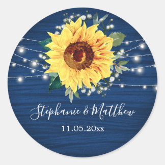 Sunflower Navy Babys Breath Lights Wedding Classic Round Sticker