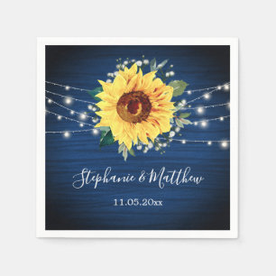 Sunflower Navy Babys Breath Lights Wedding Napkins