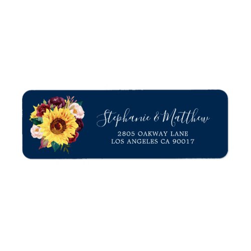 Sunflower Navy Blue Burgundy Wedding Address Label