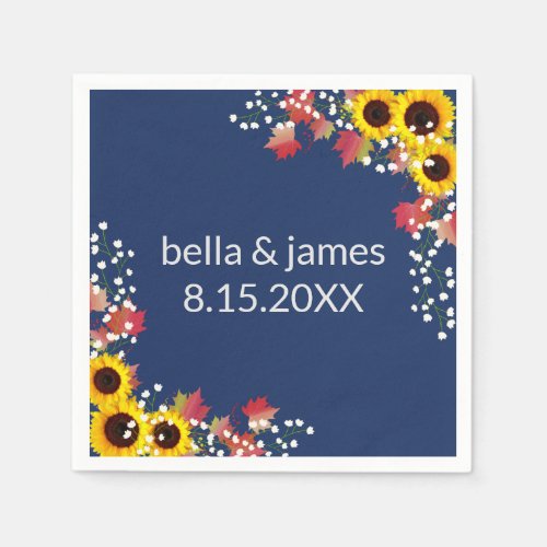 Sunflower Navy Blue Fall Custom Paper Napkins