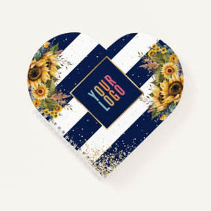 Sunflower Navy Blue Gold Business Logo Promotional Notebook
