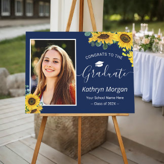 Sunflower Navy Blue Graduation Party Photo Foam Board