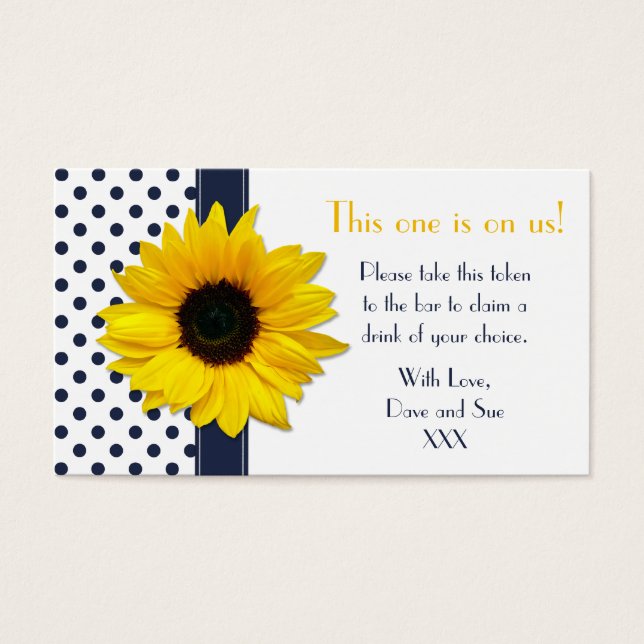 Sunflower Navy Blue Polka Dot Drink Ticket Tokens (Front)
