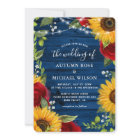 Sunflower Navy Blue Red Rose Rustic Wood Wedding