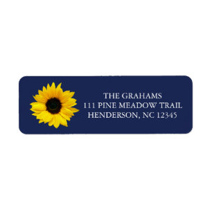 Sunflower Navy Blue Return Address Label