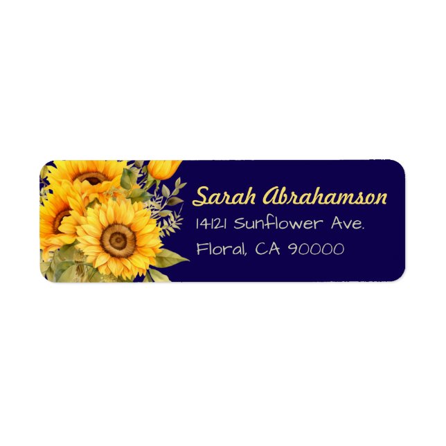 Sunflower Navy Blue Return Address Labels (Front)
