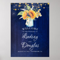 Sunflower Navy Blue Rustic Wedding Welcome Sign