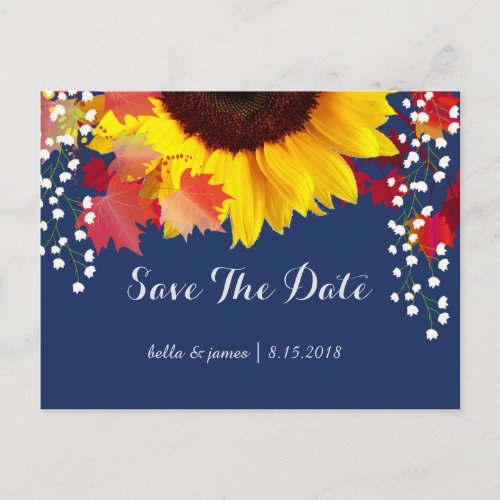 Sunflower Navy Blue Save The Date Cards