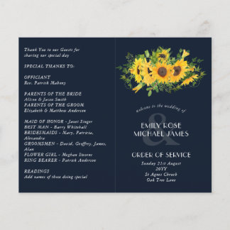 Sunflower Navy Blue Wedding Program or other event