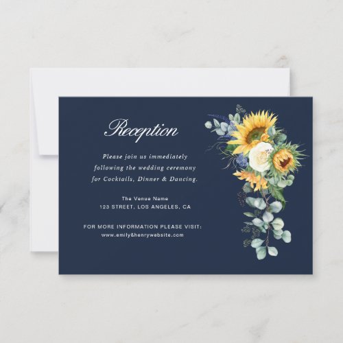 sunflower navy blue wedding reception card