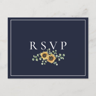 Sunflower Navy Blue Wedding RSVP Song Request Invitation Postcard
