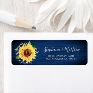 Sunflower Navy Blue Wood Address Label