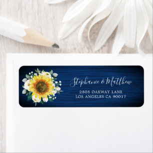Sunflower Navy Blue Wood Address Label