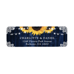 Sunflower Navy Blue Wood Lace Return Address Label