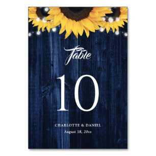 Sunflower Navy Blue Wood String Lights Table Number