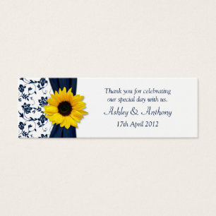 Sunflower Navy Damask Floral Wedding Favor Tags