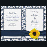Sunflower Navy Damask Floral Wedding Program<br><div class="desc">The text on this sunflower navy or marine blue and white damask wedding program is fully customizable. The program itself is intended to be folded down the middle when you receive it. You can change the text using the personalize option. For more extensive changes to the program, including changing the...</div>