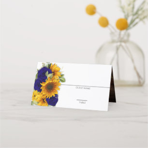 Sunflower & Navy Roses Rustic Place Card