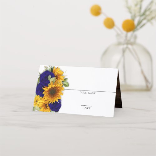 Sunflower  Navy Roses Rustic Place Card