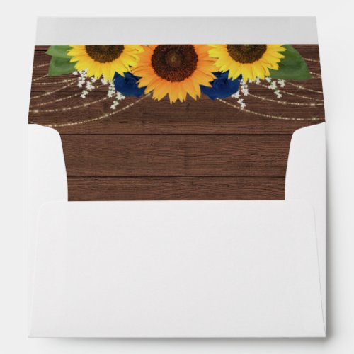 Sunflower Navy Roses Wedding Invite Return Address Envelope