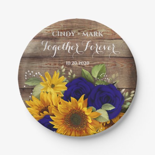 Sunflower  Navy Roses Wedding Party Plates