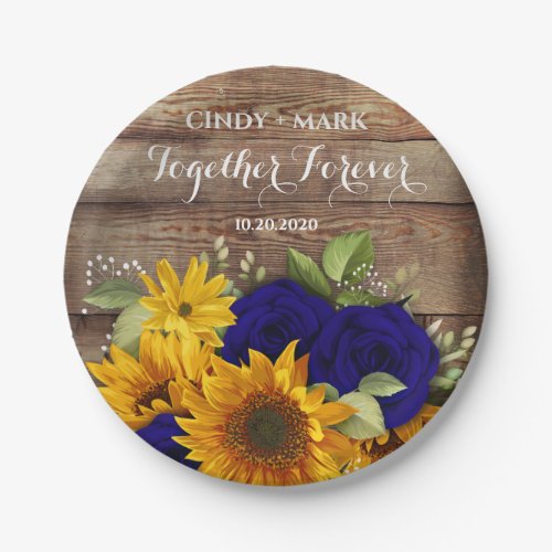Sunflower  Navy Roses Wedding Party Plates