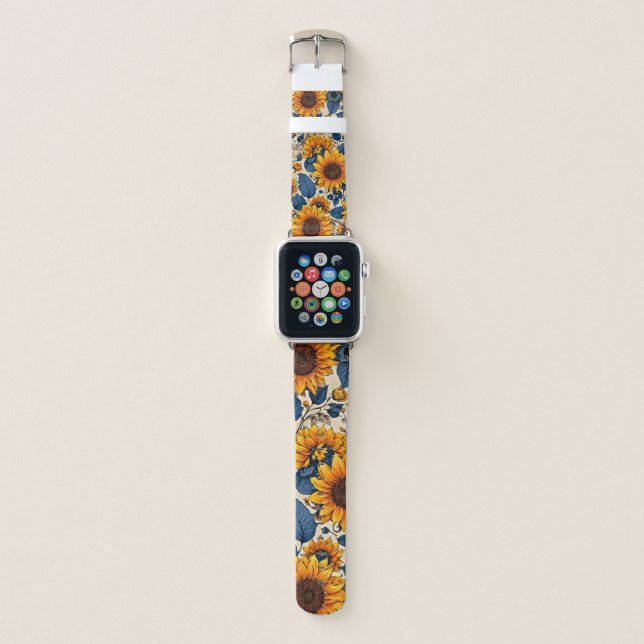 Sunflower Navy Vintage Apple Watch Band (Front)