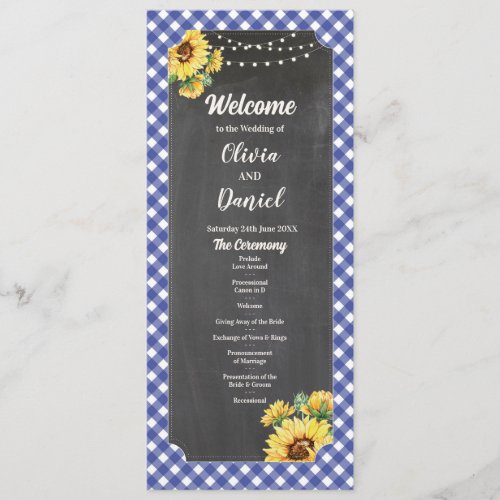 Sunflower Navy Wedding Menu Ceremony Details